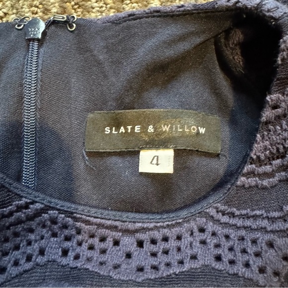 Slate & Willow Lined Midnight Blue Ruffle Sheath Midi Dress Romance Date Night - Picture 9 of 14